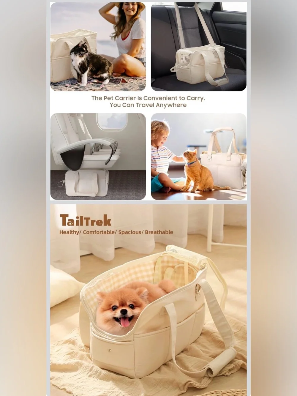 Pet Tote Cat or Dog Carrier Tote Bag with Padded Cushion for Travel